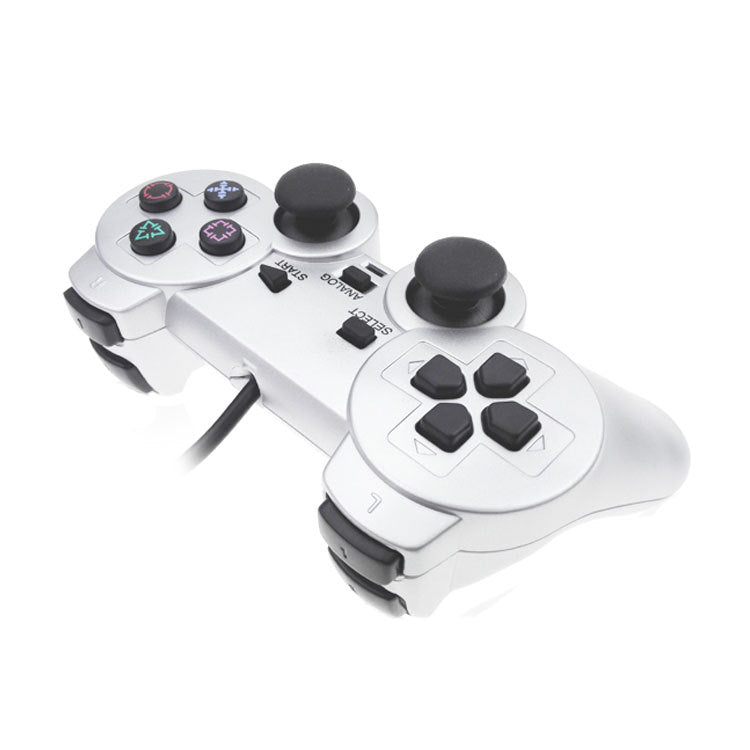 Wired PS2 Game Controller with Dual Vibration - Silver Finish for Perfect Gaming Experience