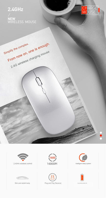 Wireless Bluetooth Dual-Mode Mouse - Silent & Rechargeable Gaming Mouse for Laptops - 2.4G Light-Up Wireless Mouse