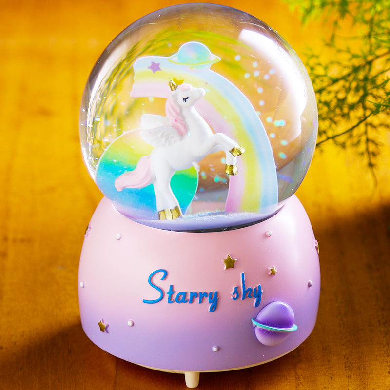 dreamy unicorn snow globe music box blue