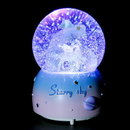 dreamy unicorn snow globe music box blue