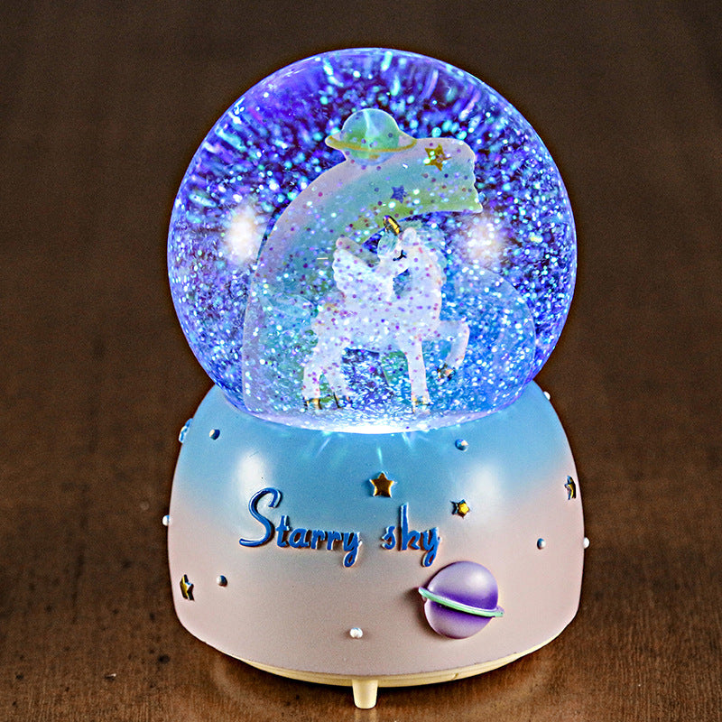 resin unicorn snow drift music box