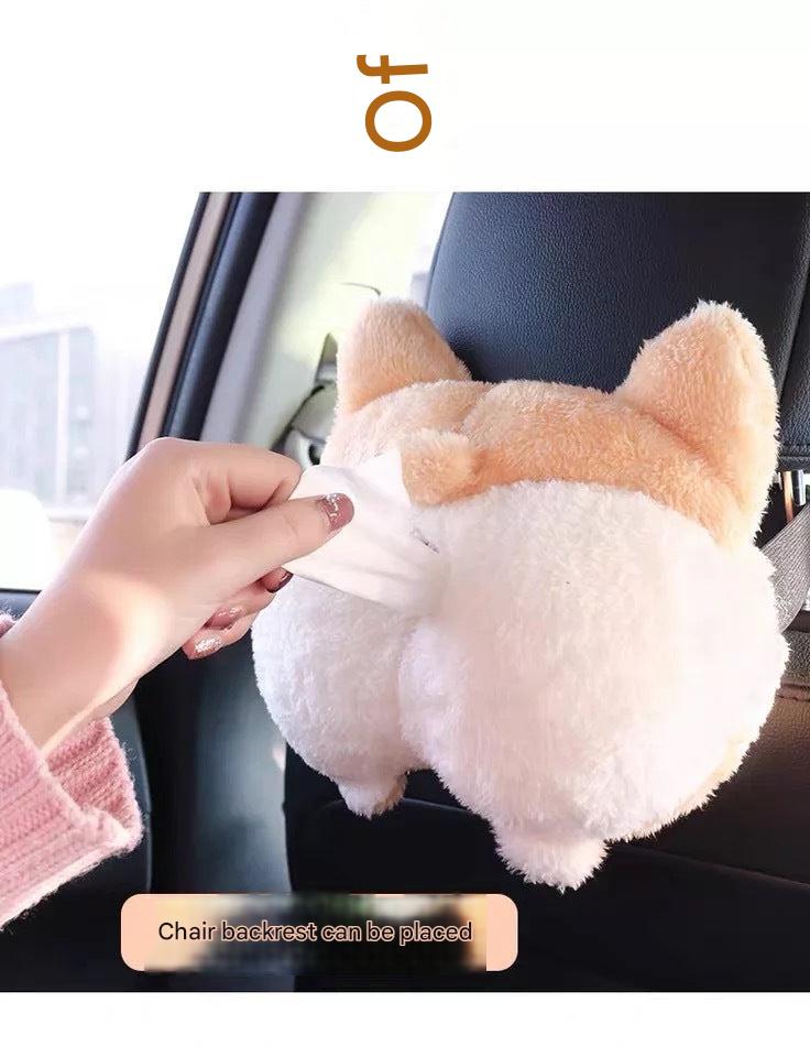 Close-up of Corgi Butt Tissue Box in Car