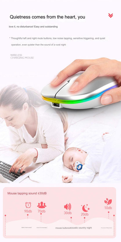 Wireless Bluetooth Dual-Mode Mouse - Silent & Rechargeable Gaming Mouse for Laptops - 2.4G Light-Up Wireless Mouse