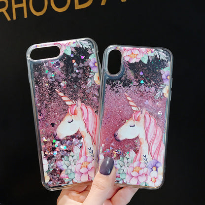 Cute Unicorn & Dolphin Liquid Glitter Phone Case for iPhone and Samsung - Shockproof TPU Protection