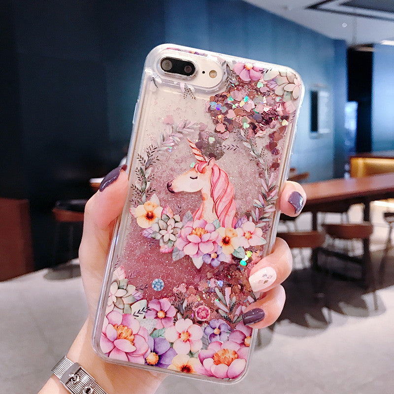 Cute Unicorn & Dolphin Liquid Glitter Phone Case for iPhone and Samsung - Shockproof TPU Protection