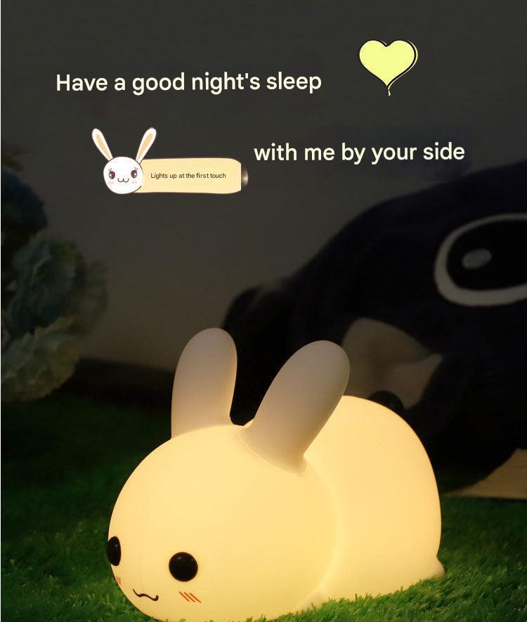 Close-up view of the soft silicone exterior of rabbit night light