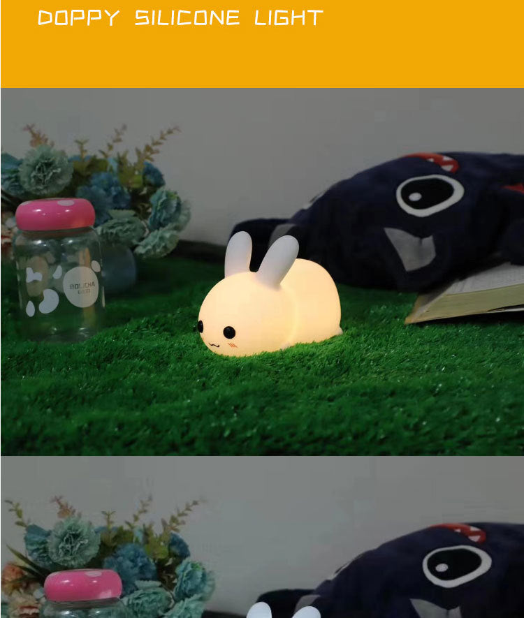 Close-up view of the soft silicone exterior of rabbit night light