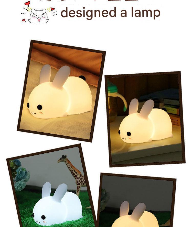 Interactive silicone rabbit night light in a child's room