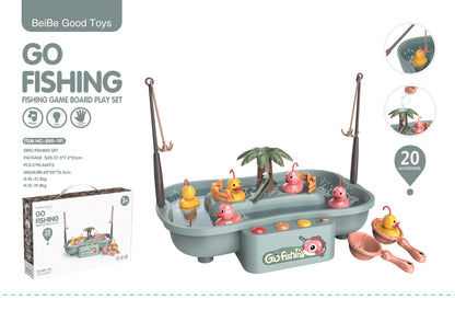 educational fishing game setup with rotating fish and ducks