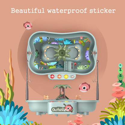 educational fishing game setup with rotating fish and ducks