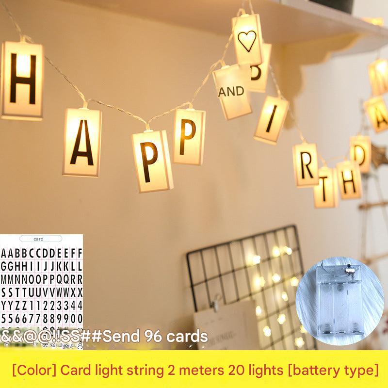 Colorful LED string lights with letters