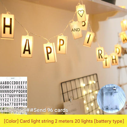 Colorful LED string lights with letters