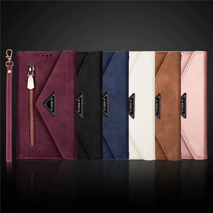 Premium PU Leather Wallet Case for iPhone & Samsung - Multi-Card Holder with Zipper Closure