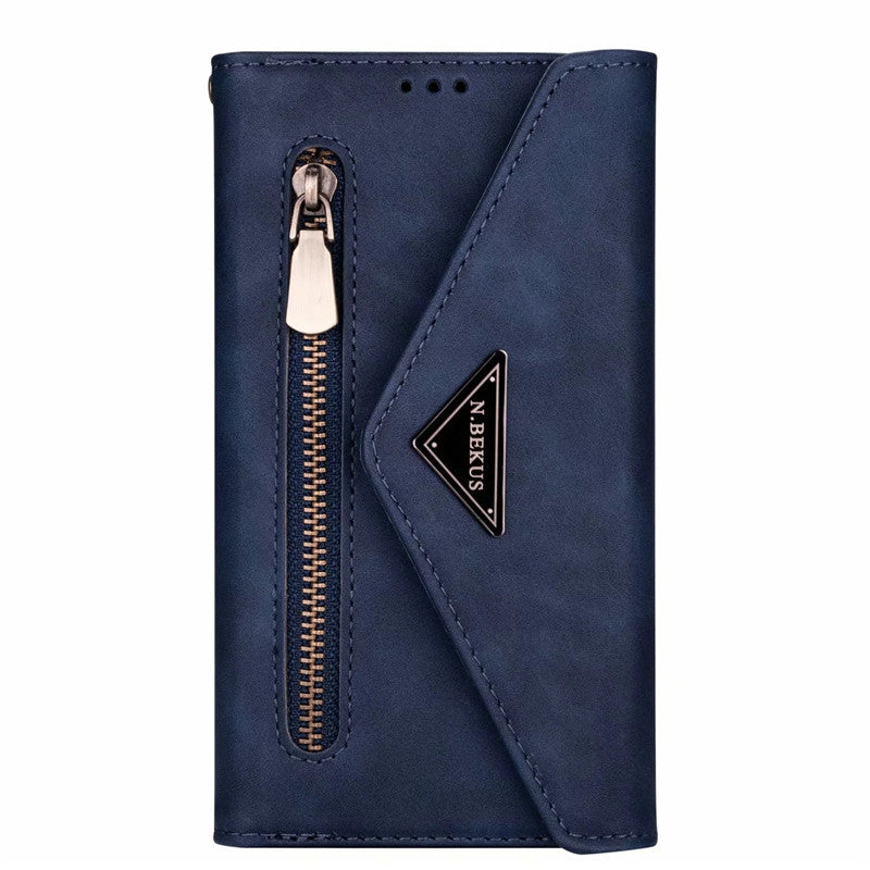 Premium PU Leather Wallet Case for iPhone & Samsung - Multi-Card Holder with Zipper Closure