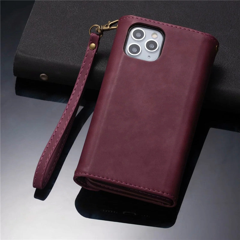 Premium PU Leather Wallet Case for iPhone & Samsung - Multi-Card Holder with Zipper Closure