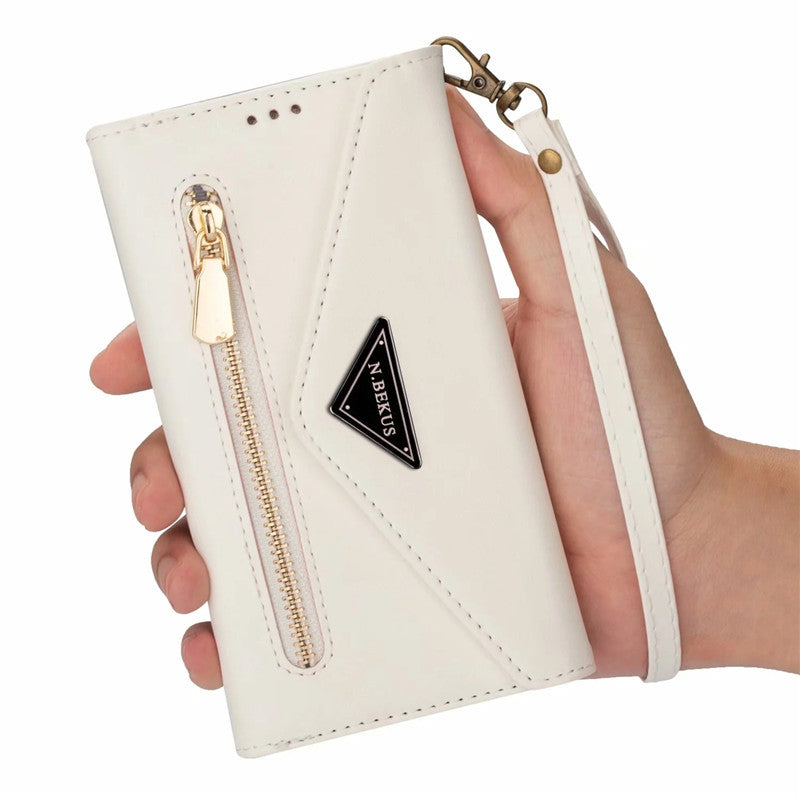 Premium PU Leather Wallet Case for iPhone & Samsung - Multi-Card Holder with Zipper Closure