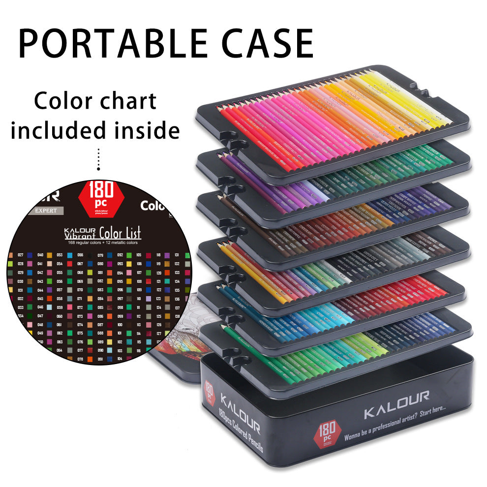 Premium 180-Color Oil-Based Colored Pencil Set in Metal Tin - Ideal for Artists and Students