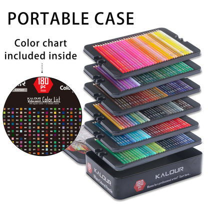 Premium 180-Color Oil-Based Colored Pencil Set in Metal Tin - Ideal for Artists and Students