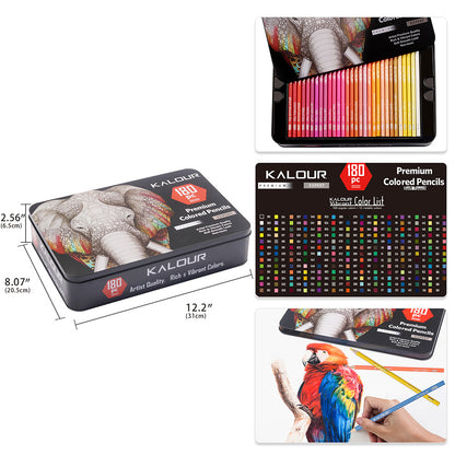 Premium 180-Color Oil-Based Colored Pencil Set in Metal Tin - Ideal for Artists and Students