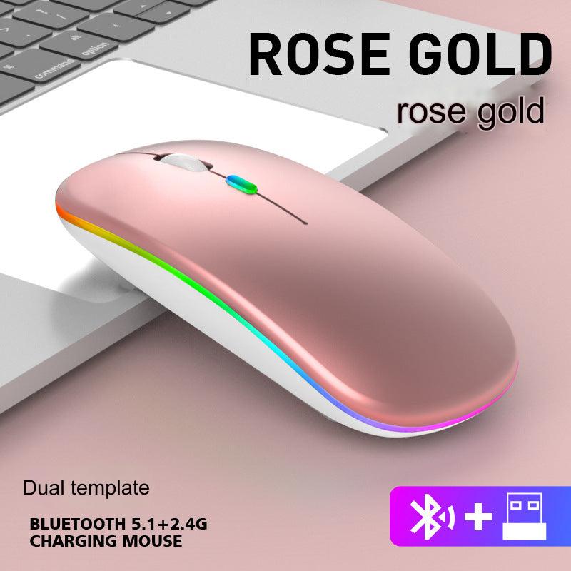 Wireless Bluetooth Dual-Mode Mouse - Silent & Rechargeable Gaming Mouse for Laptops - 2.4G Light-Up Wireless Mouse