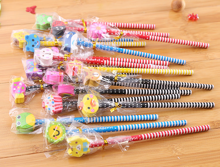 Creative Cartoon Eraser Head Pencil Set - Perfect for Kids & Students - Fun Writing Supplies - HB Lead Pencils - Gift for School