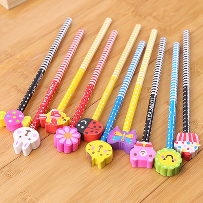 Creative Cartoon Eraser Head Pencil Set - Perfect for Kids & Students - Fun Writing Supplies - HB Lead Pencils - Gift for School