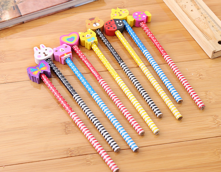 Creative Cartoon Eraser Head Pencil Set - Perfect for Kids & Students - Fun Writing Supplies - HB Lead Pencils - Gift for School