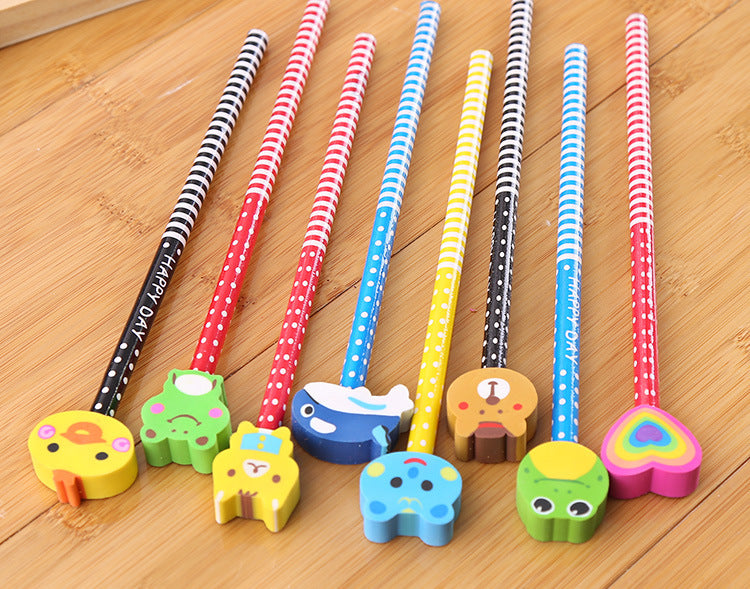 Creative Cartoon Eraser Head Pencil Set - Perfect for Kids & Students - Fun Writing Supplies - HB Lead Pencils - Gift for School