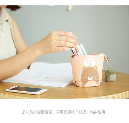 Multifunctional Canvas Pencil Case in White Cat design