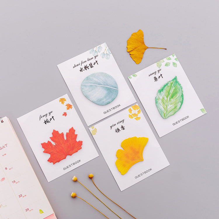 Baby blue leaf-shaped memo pad