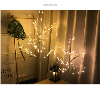 LED birch tree light on floor