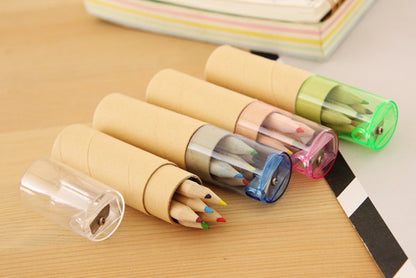 Eco-Friendly Wooden Colored Pencil Set - 6 Vibrant Colors in Portable Tube for Kids' Art and Drawing