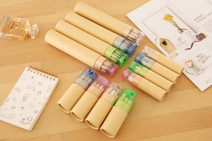 Eco-Friendly Wooden Colored Pencil Set - 6 Vibrant Colors in Portable Tube for Kids' Art and Drawing