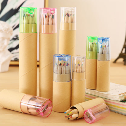 Eco-Friendly Wooden Colored Pencil Set - 6 Vibrant Colors in Portable Tube for Kids' Art and Drawing