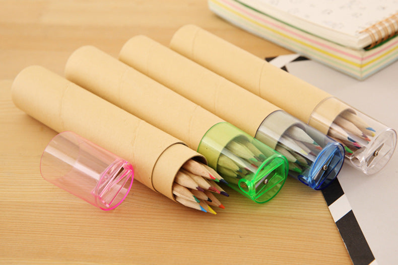 Eco-Friendly Wooden Colored Pencil Set - 6 Vibrant Colors in Portable Tube for Kids' Art and Drawing