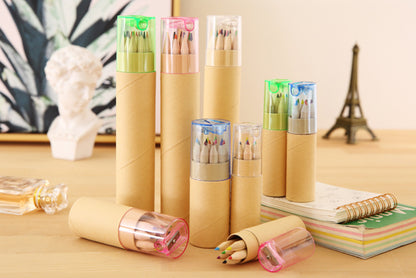 Eco-Friendly Wooden Colored Pencil Set - 6 Vibrant Colors in Portable Tube for Kids' Art and Drawing