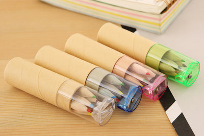 Eco-Friendly Wooden Colored Pencil Set - 6 Vibrant Colors in Portable Tube for Kids' Art and Drawing