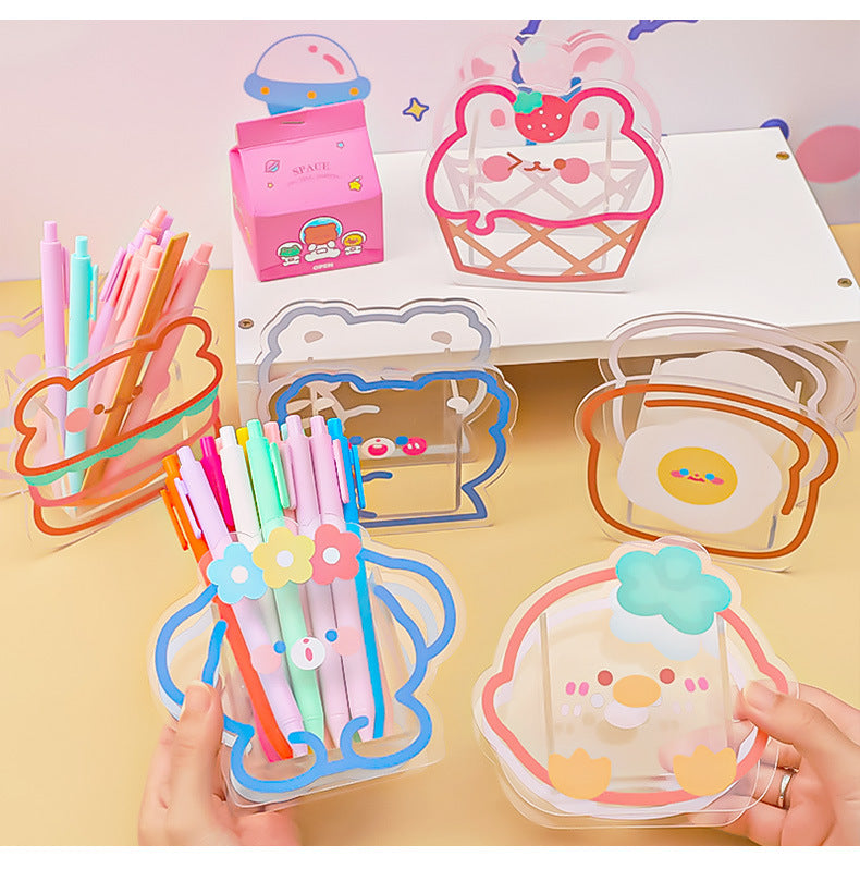 Acrylic pen holder featuring bread bear design for office