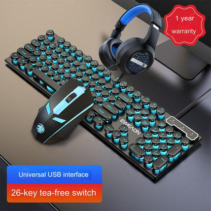 EWEADN GX330 Retro Punk Mechanical Gaming Keyboard & RGB Mouse Set - USB Wired, Ergonomic Design, 1600 DPI