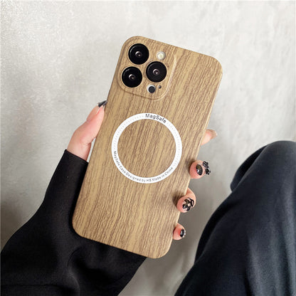 Wood Grain Magnetic iPhone Case for iPhone 15, 14, 13 & 12 - Shockproof, Anti-Fingerprint Protection