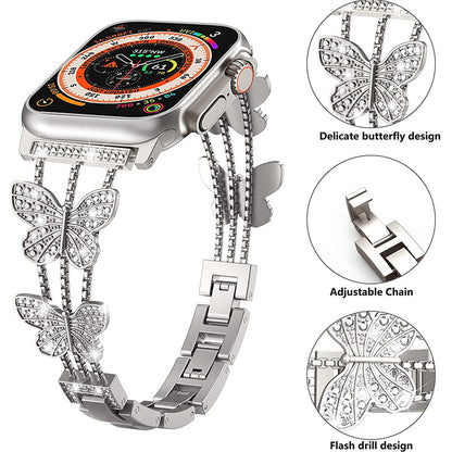 Fashionable Rhinestone-Embellished Metal Band for Apple Watch Series 9 & All Models - Adjustable Sizes