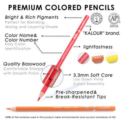 KALOUR 72-Color Premium Colored Pencil Set - Perfect for Artists, Students, and Hobbyists