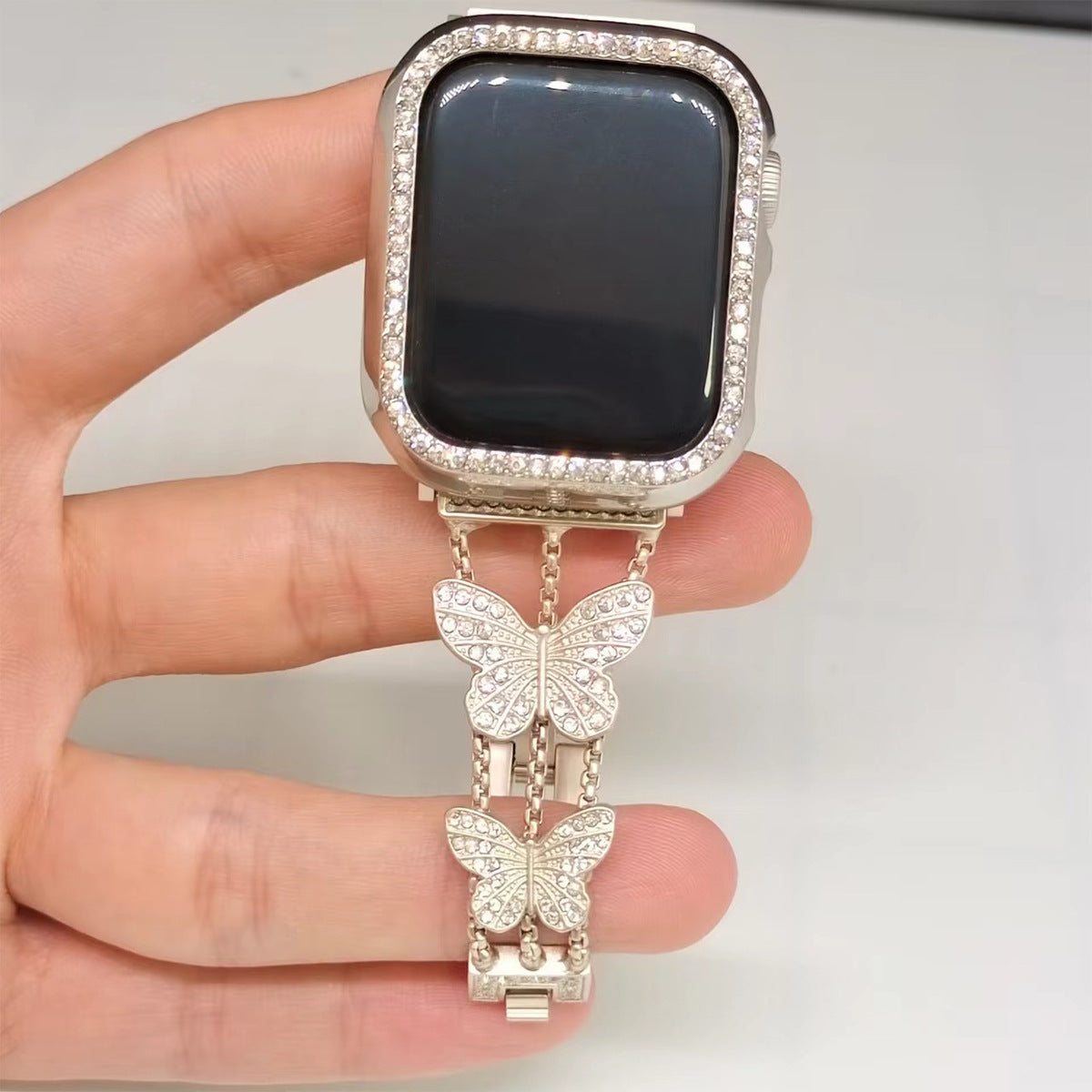 Fashionable Rhinestone-Embellished Metal Band for Apple Watch Series 9 & All Models - Adjustable Sizes