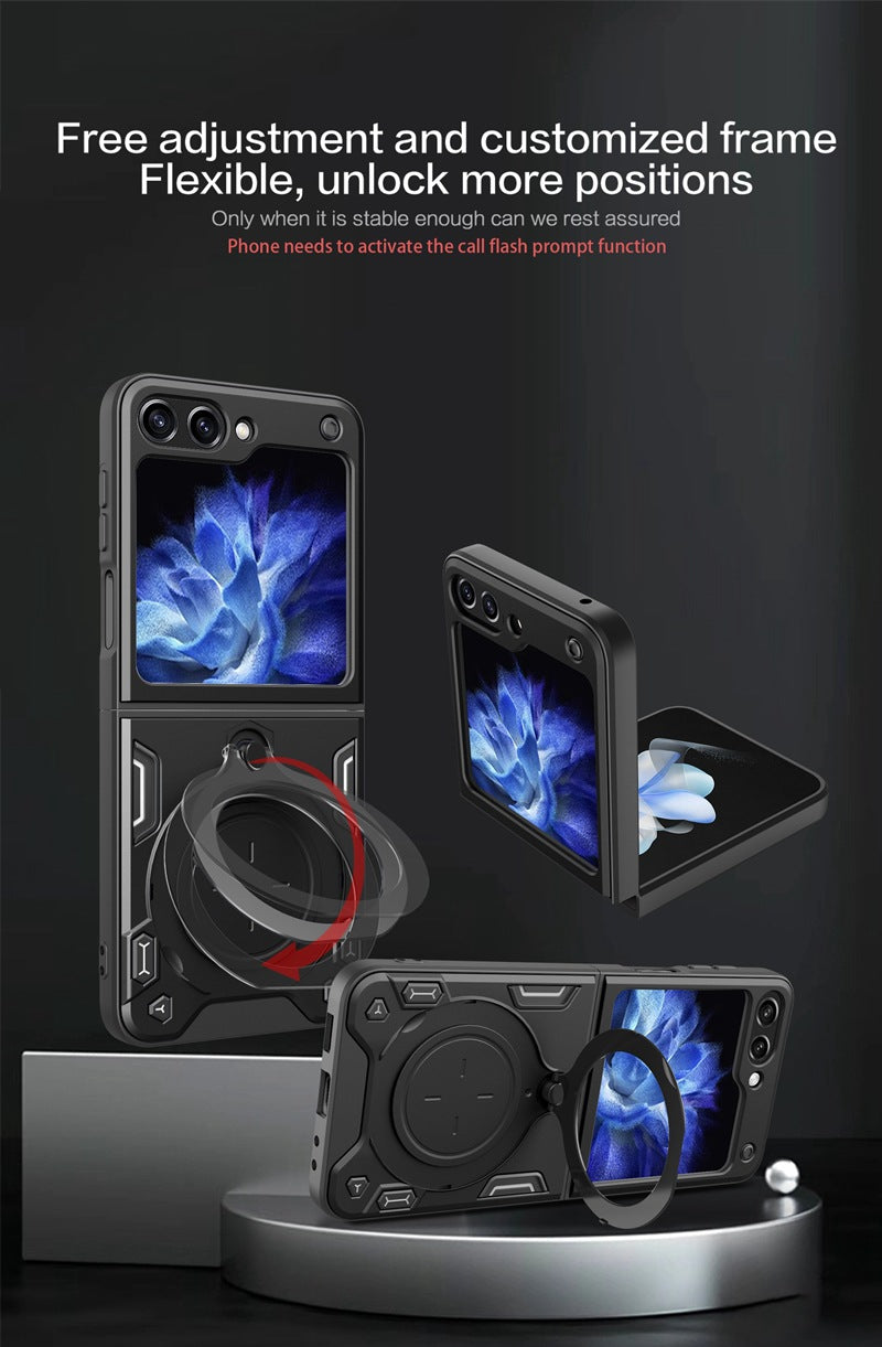 Durable Samsung Z Flip5 Ring Stand Case - Foldable Armored Protection Cover