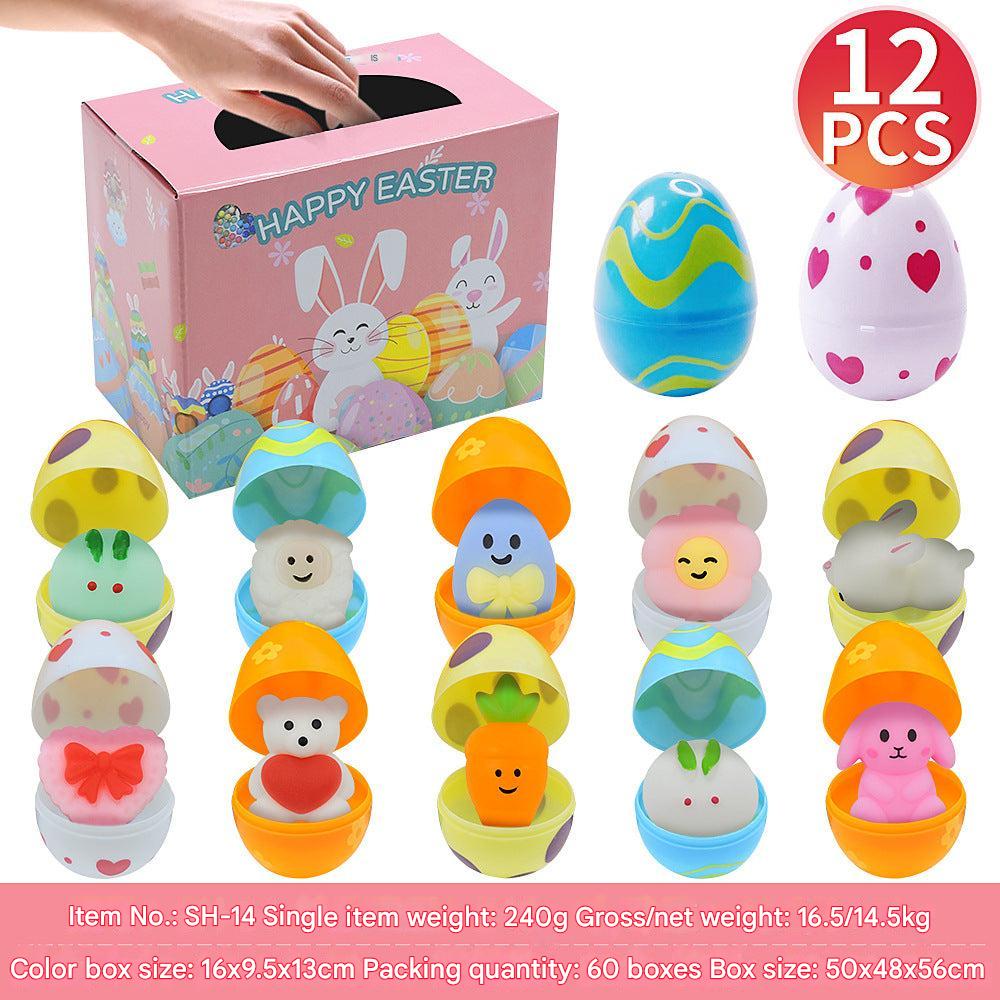 excited kid with blind box squishy set