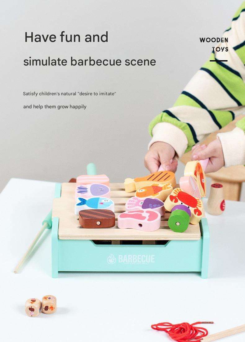 wooden bbq playset blue details