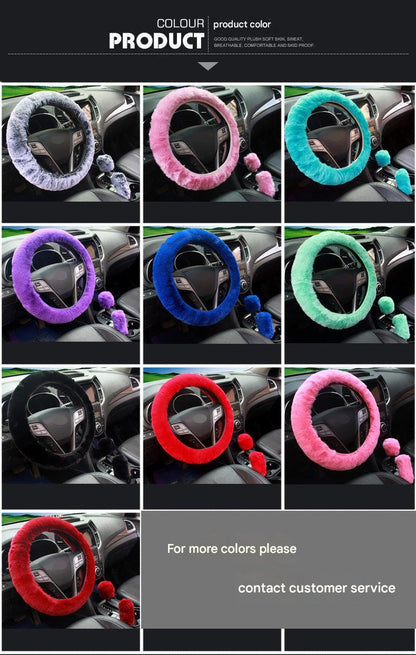 stylish black plush steering wheel cover