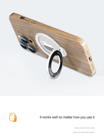 Stylish Magnetic Phone Case with Stand for iPhone 14/15 - All-Weather Protection & Premium Wood Finish