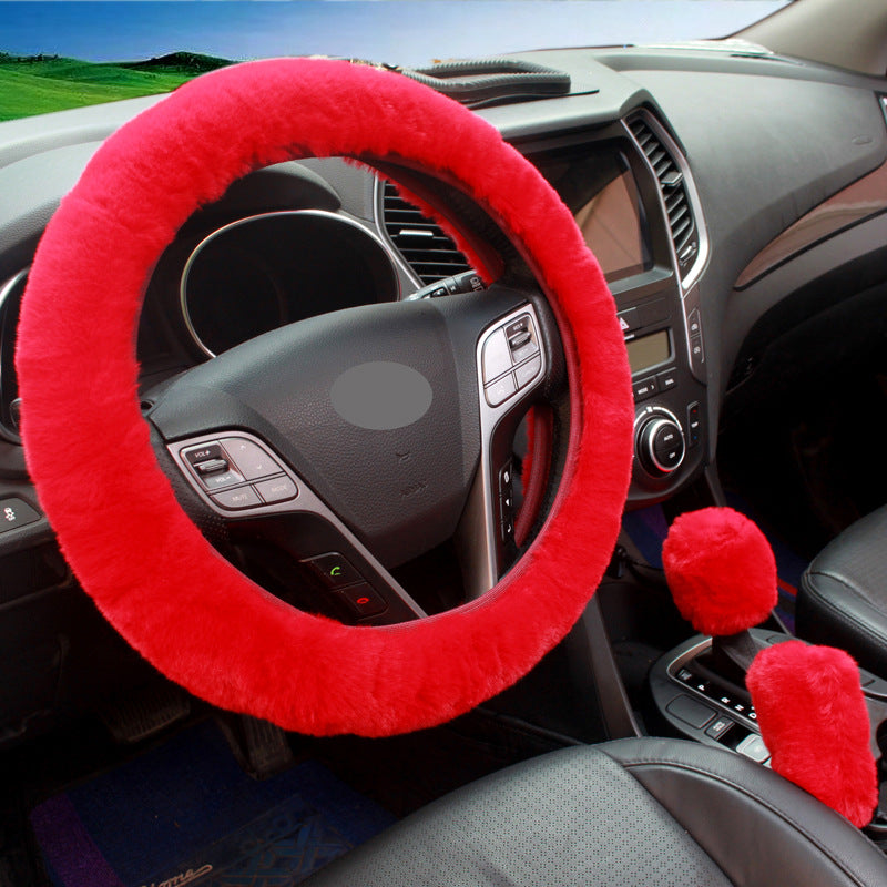 blue steering wheel cover with rabbit fur texture