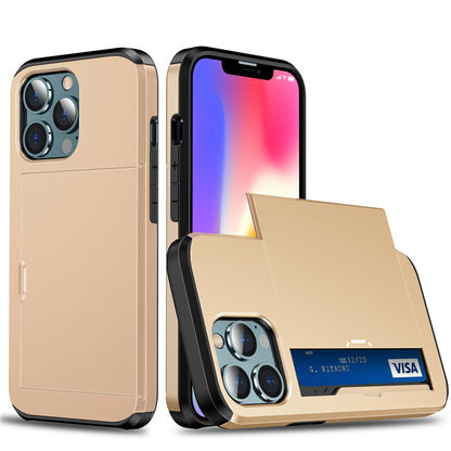 Versatile Shockproof Sliding Card Case for iPhone & Samsung - Durable PC+TPU with Multiple Colors